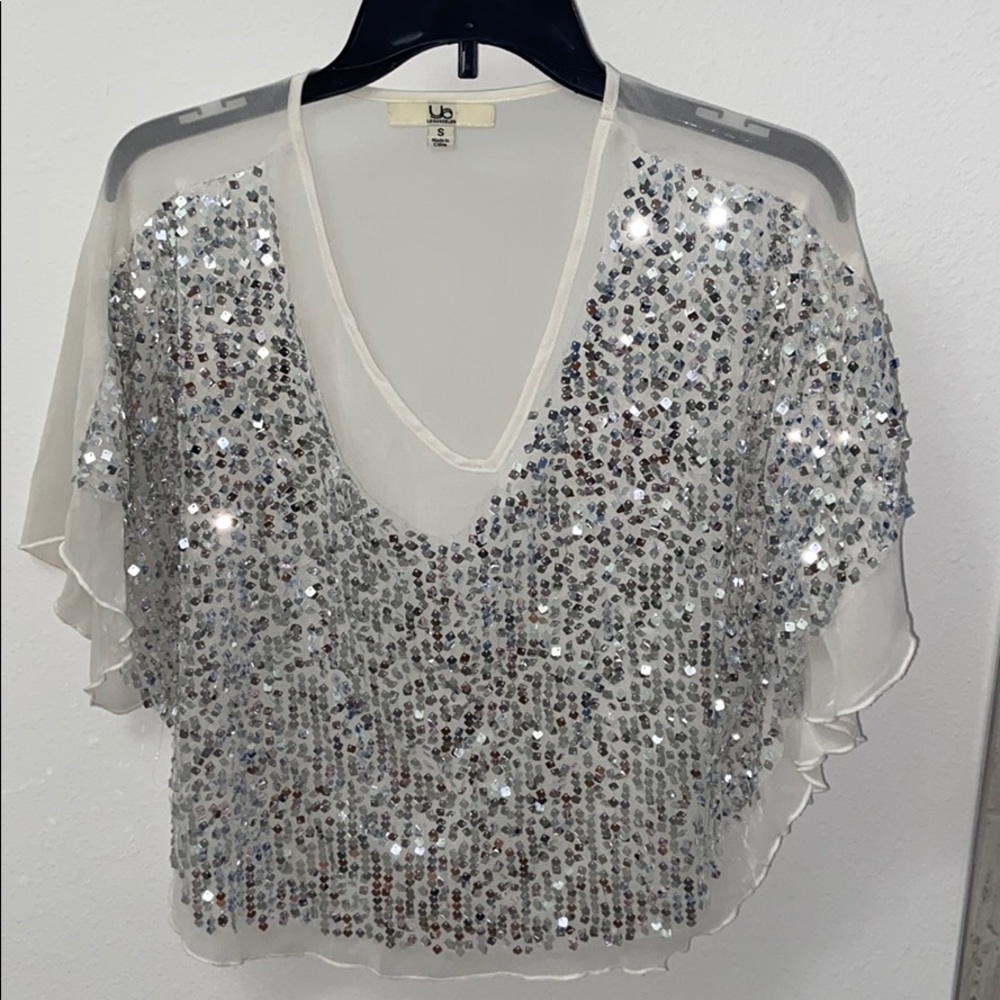 White sheer silver sequin top